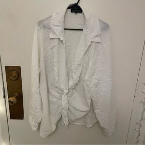 Eloquii Crisp White Button-Cuff and Tie Front Blouse